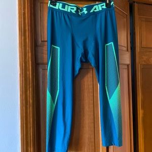 EUC Under Armor teal and lime compression legging capris